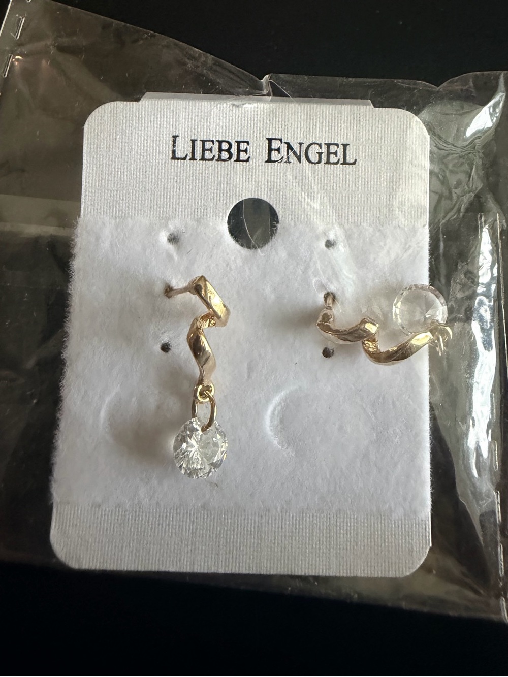 Gold Drop Earrings with Clear Crystal